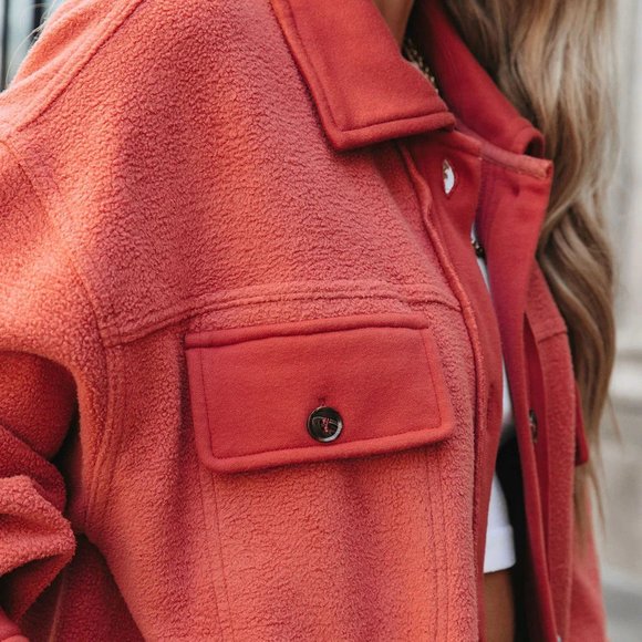 NEW -TANAN POCKETED BUTTON DOWN FLEECE SHACKET - RUST - Picture 6 of 8